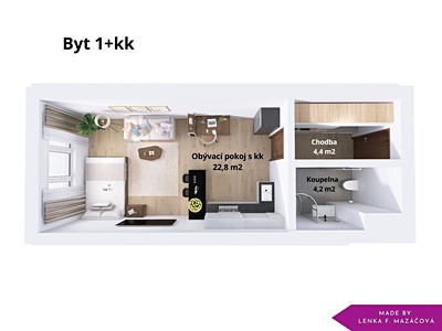 Pronájem bytu 1+kk 33 m²